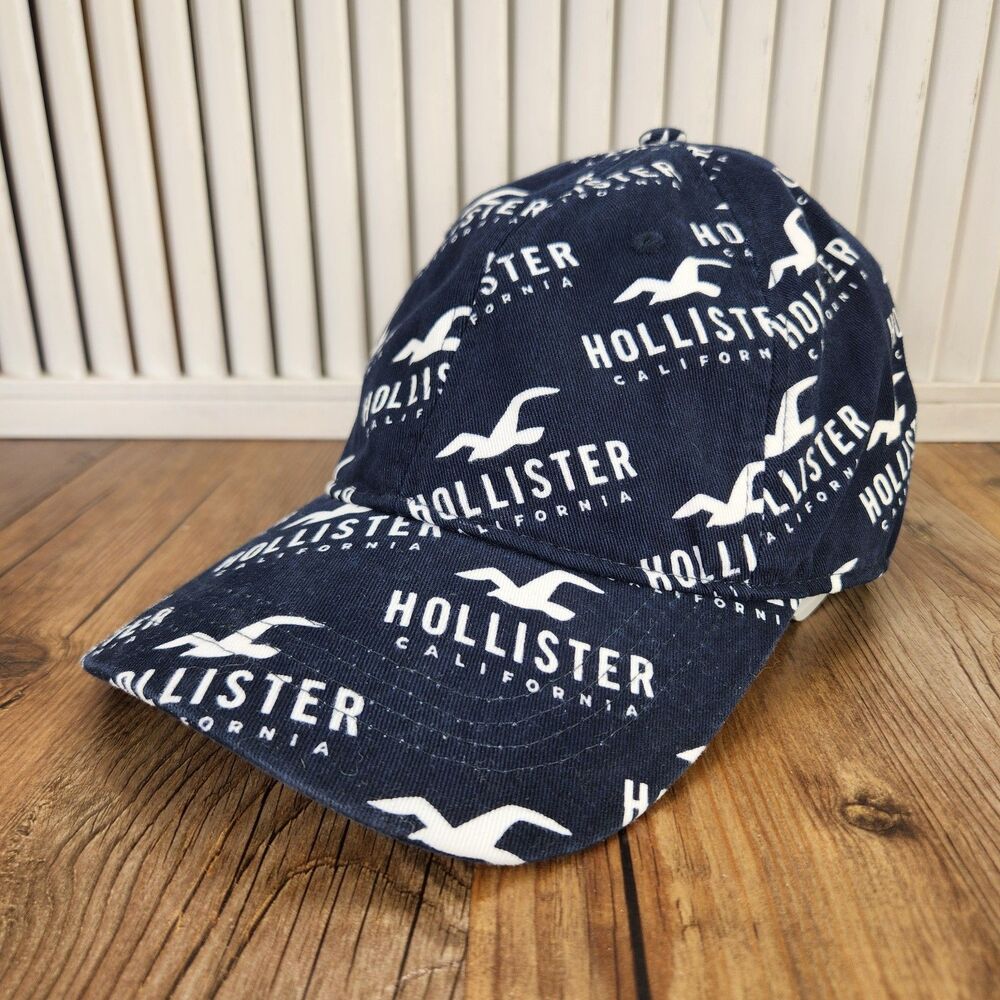 Hollister California All Over Print Baseball Cap Navy Blue Strapback Dad Hat